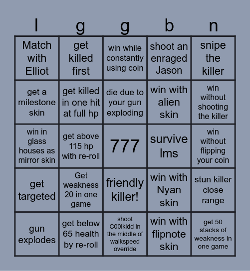 Chance forsaken bingo Card