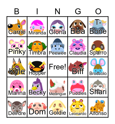 Animal Crossing Bingo Card