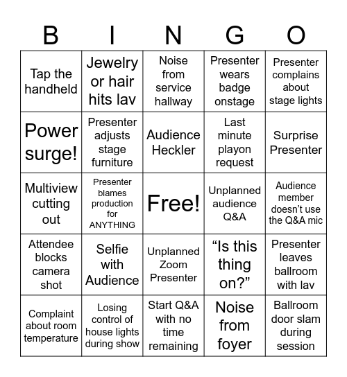 Production Bingo V3.4 Bingo Card