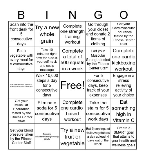 Week 2 Bingo Card