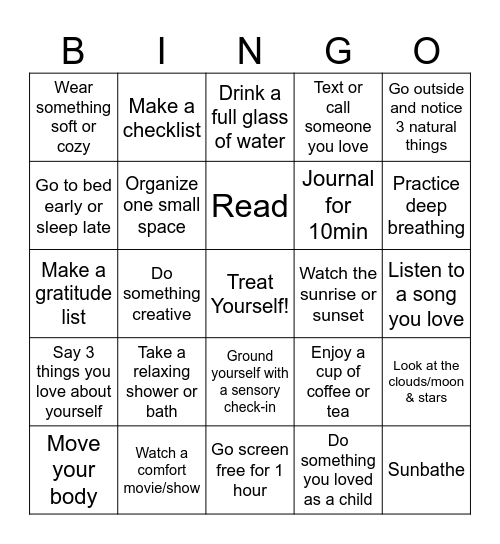 Self-Care Bingo Card