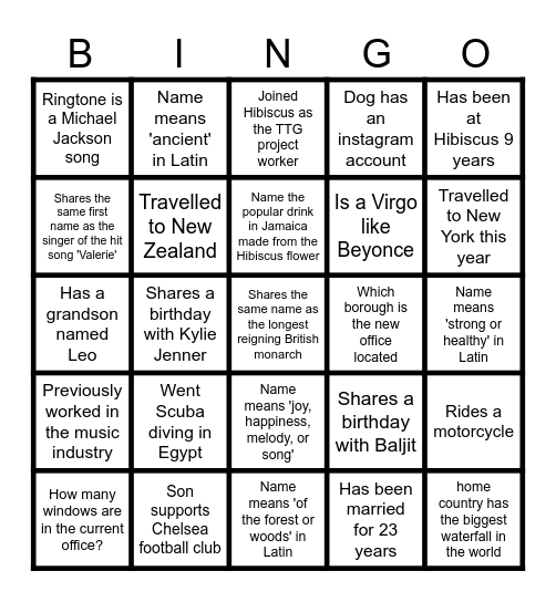 HIBISCUS TEAM BINGO Card