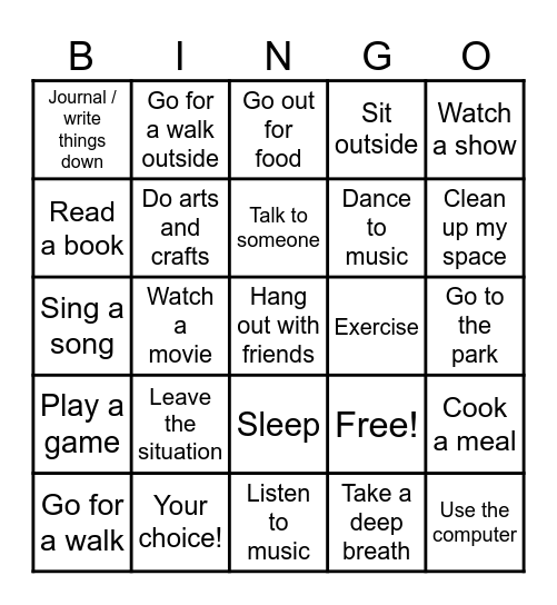 Coping Mechanism Bingo Card
