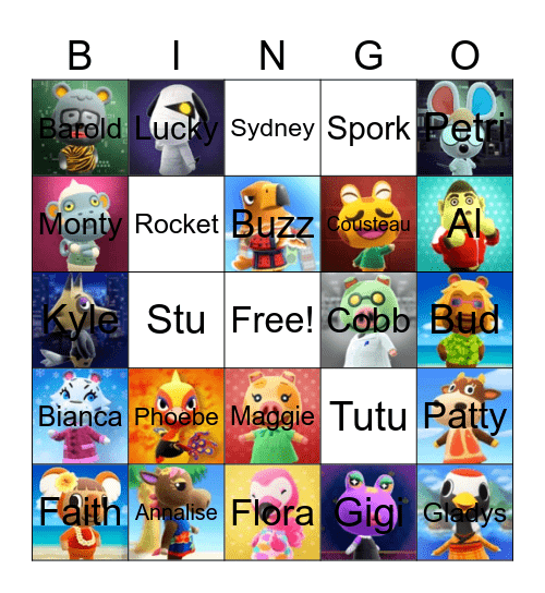 Animal Crossing Villager Hunting Bingo Card