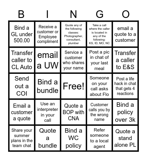 Untitled Bingo Card