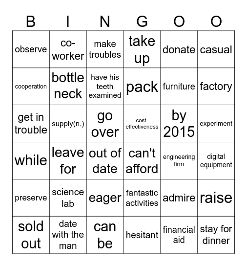 list 19 weekly test 12+听力21-22digital Bingo Card