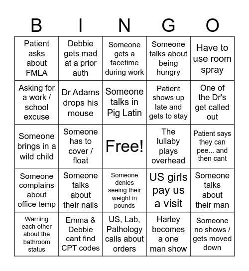 Work Bingo Card