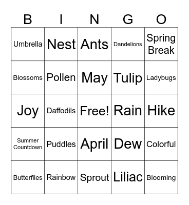 Spring BINGO Card