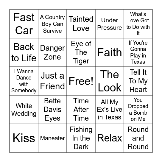 80s Music Bingo! Bingo Card