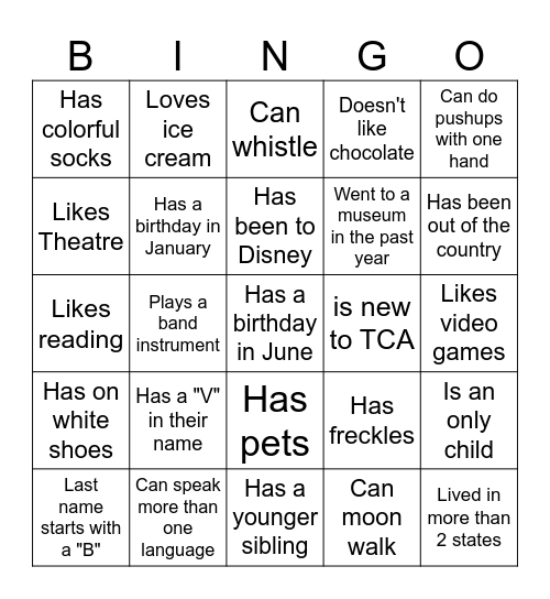 Middle School BINGO: Find someone who... Bingo Card