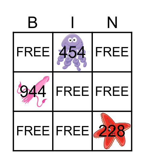 Sea Animals Bingo Card