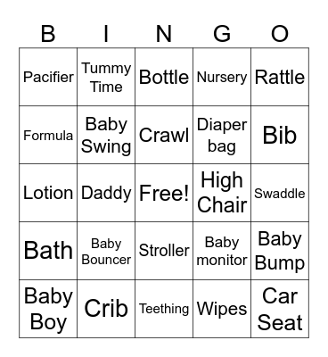 Baby shower Bingo Card