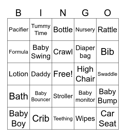 Baby shower Bingo Card