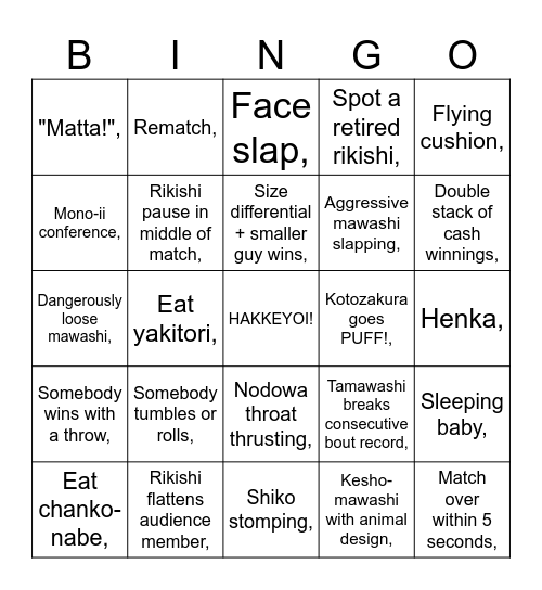 SUMO BINGO Card
