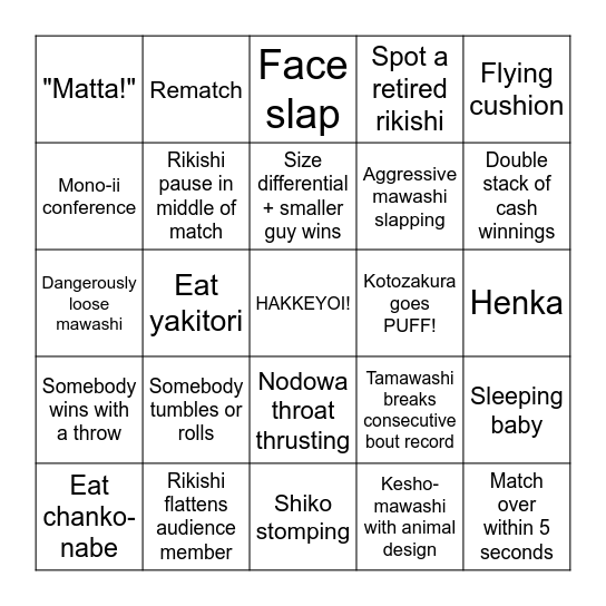 SUMO BINGO Card