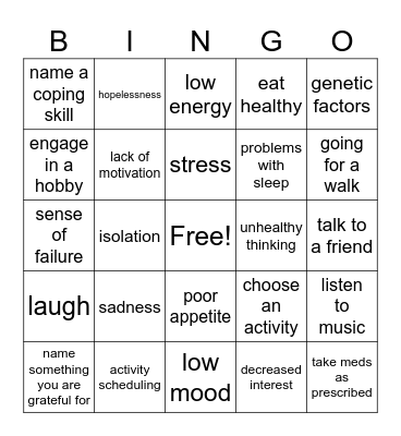 Depression Bingo Card