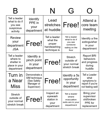 June Safety Month Bingo Card
