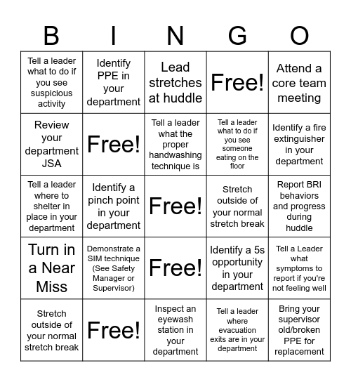 June Safety Month Bingo Card
