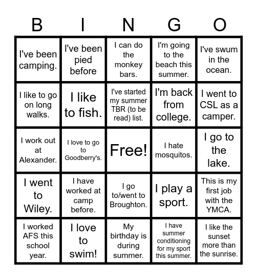 CSL Bingo Card