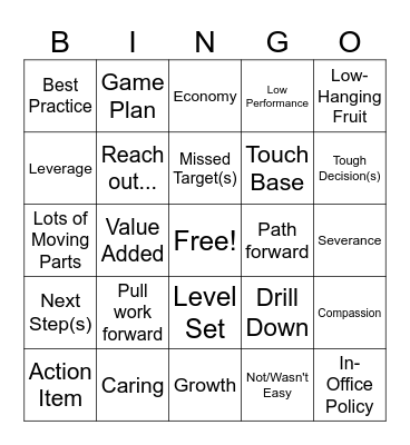 Corporate Jargon Bingo Card