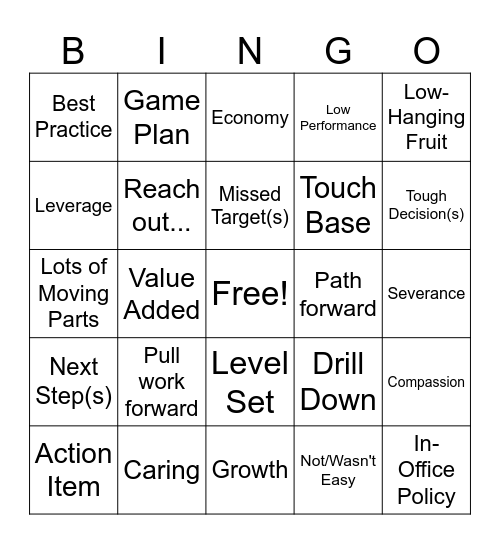 Corporate Jargon Bingo Card