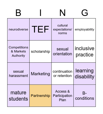 Higher Education Bingo Card