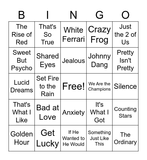 Horn - Soundtrack of My Life Bingo Card