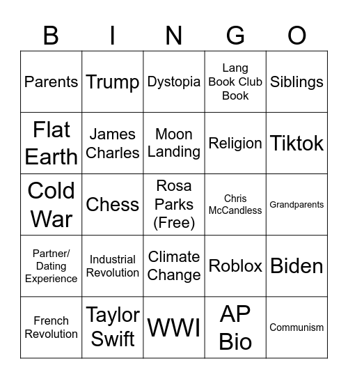 AP Lang Evidence Bingo Card
