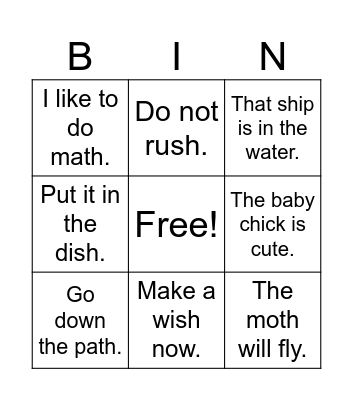 Digraph Reading Bingo Card