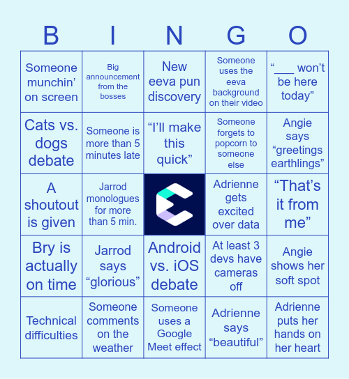 eeva Team Meeting Bingo! Bingo Card