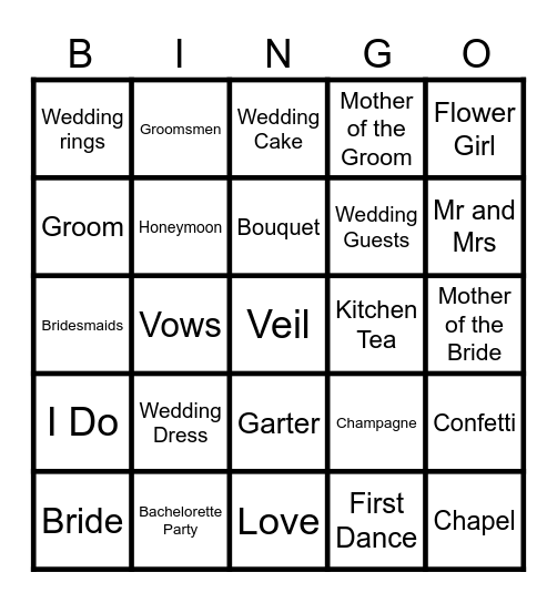 Kitchen Tea Bingo Card
