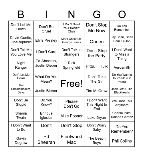 Do's and Don'ts of Bingo Card