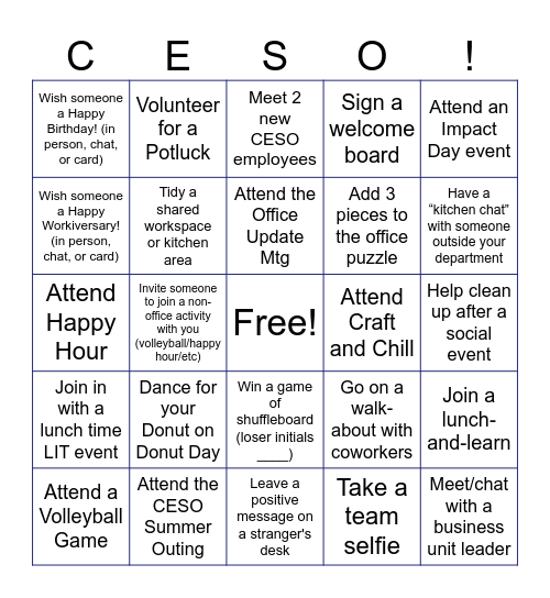 Engagement Bingo Card