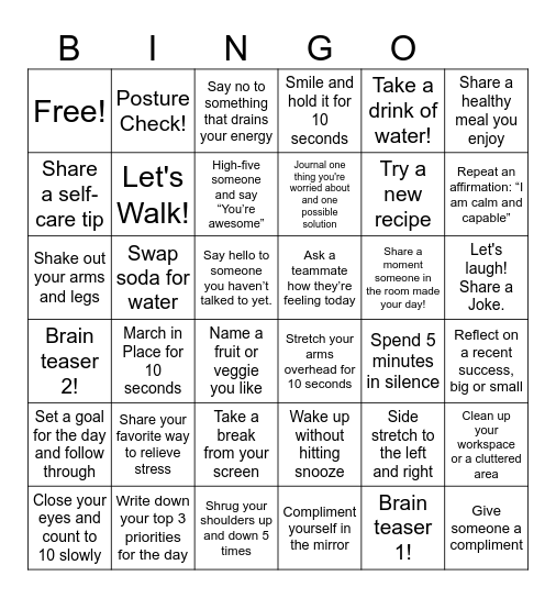 Wellness Bingo 2025 Bingo Card