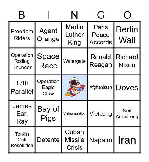 1960s & 1970s Bingo Card