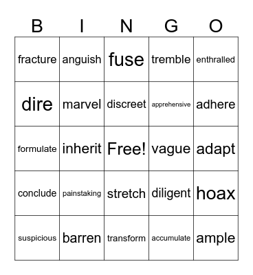 Synonym BINGO Card