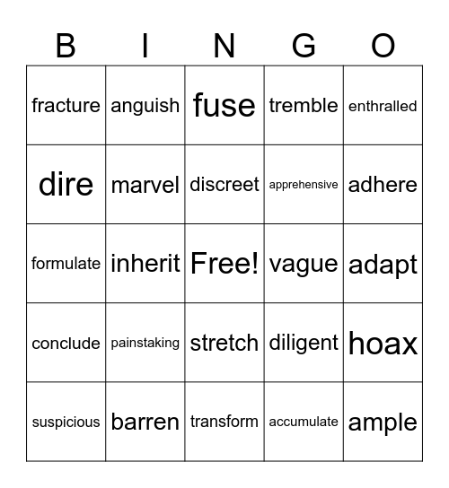 Synonym BINGO Card