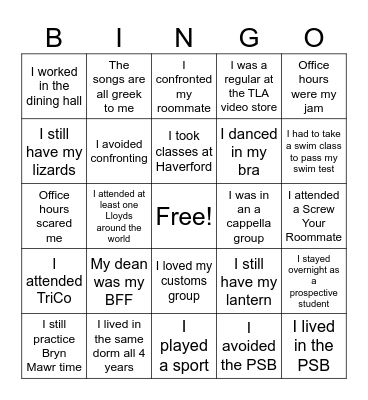 Bryn Mawr Bingo Card