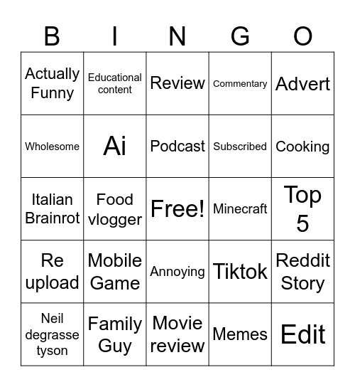 Untitled Bingo Card