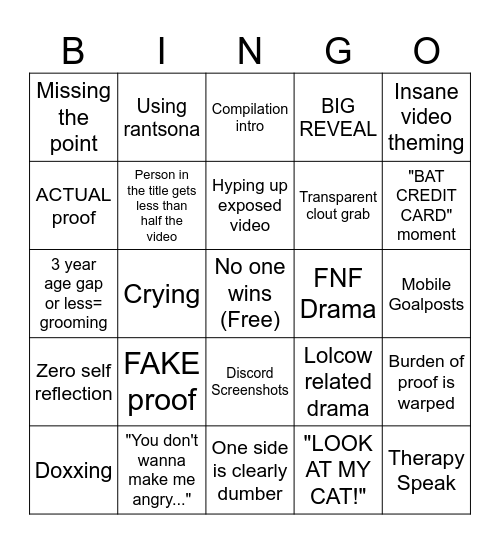 THE GREAT ALLEGATIONS BINGO Card