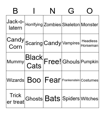 All Hallows eve Bingo Card