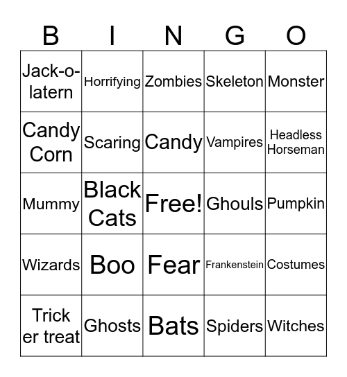 All Hallows eve Bingo Card