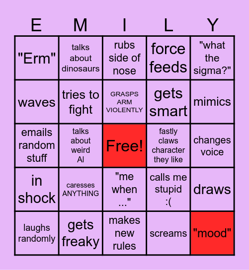 Emily Bingo Card