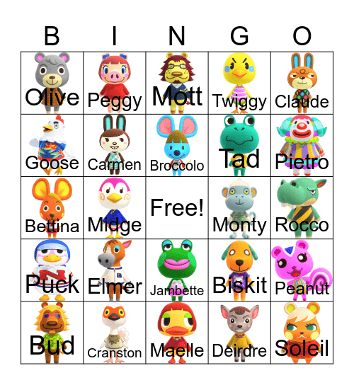 Animal Crossing Bingo Card