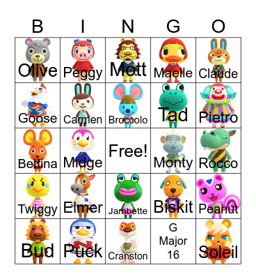 Animal Crossing Bingo Card