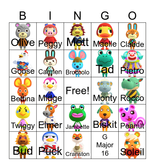 Animal Crossing Bingo Card