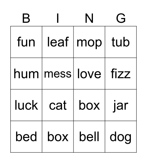 Final Sound Bingo Card