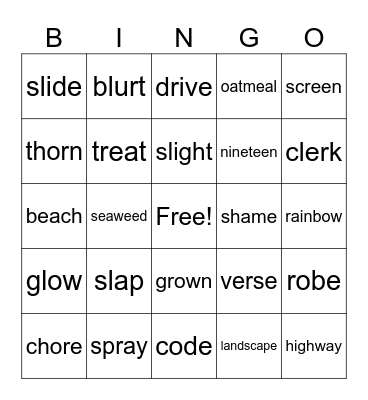 Level B Final Bingo Card