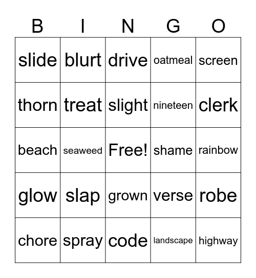 Level B Final Bingo Card