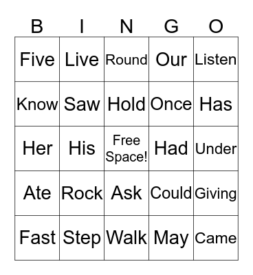Room 17 Sight Word Bingo  Bingo Card